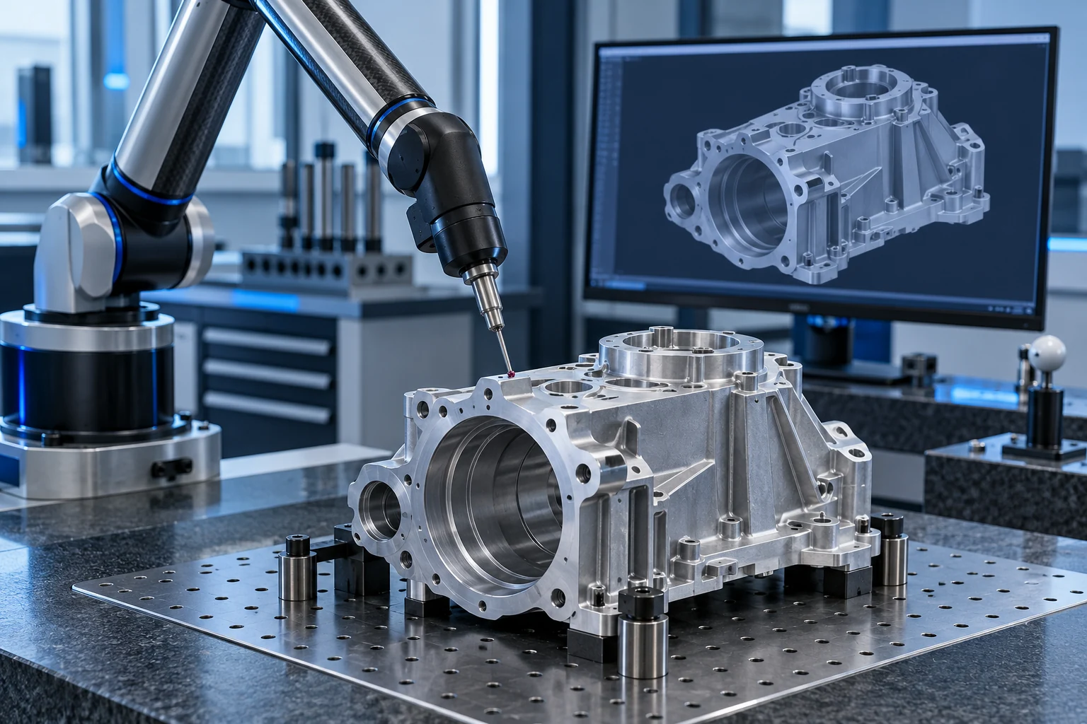 Illustrative dimensional inspection of a mechanical housing with a coordinate measuring arm